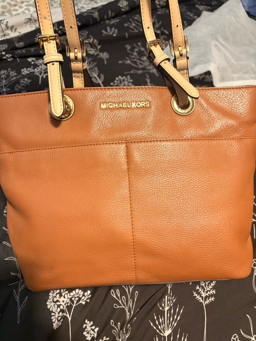 Michael Kors Cognac Leather Tote with Gold Hardware